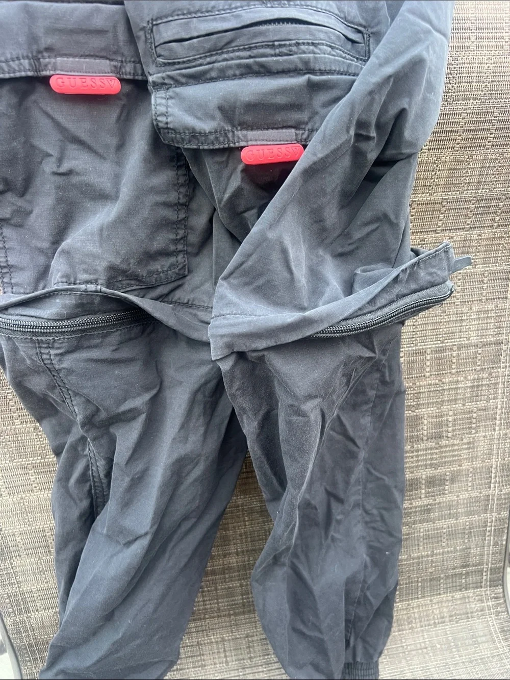 Guess Black Cargo convertible shorts/Joggers with Red Drawstring